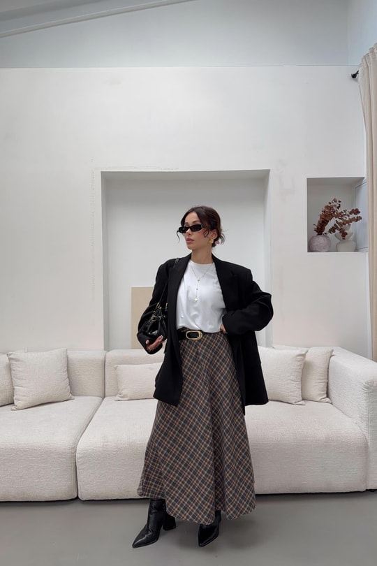 Kareli Pamuk Etek İndigo