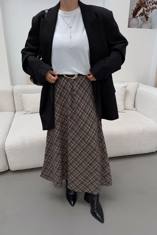 Kareli Pamuk Etek İndigo