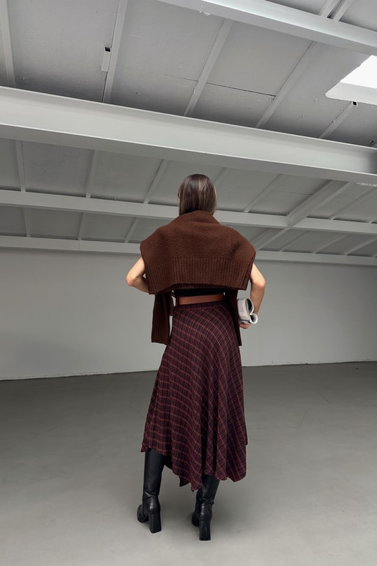 Kemerli Asimetrik Etek Bordo