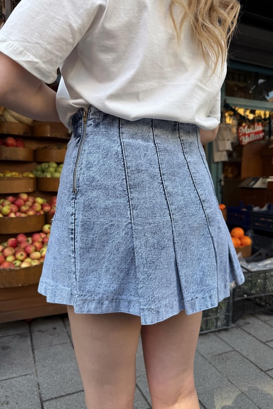 Kısa Denim Etek Buz Mavi