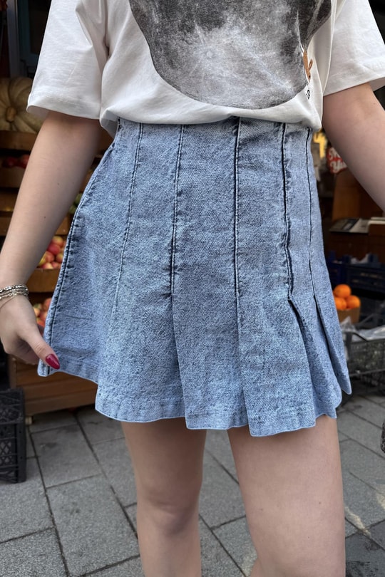 Kısa Denim Etek Buz Mavi