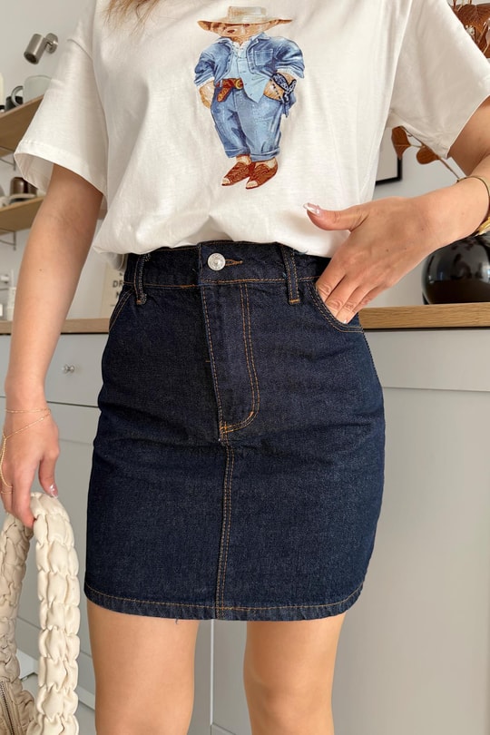Kısa Denim Etek Lacivert