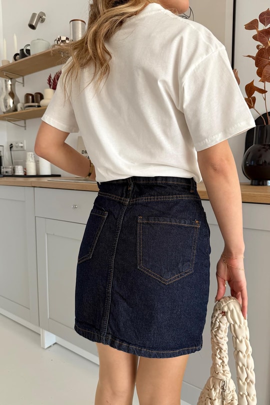 Kısa Denim Etek Lacivert