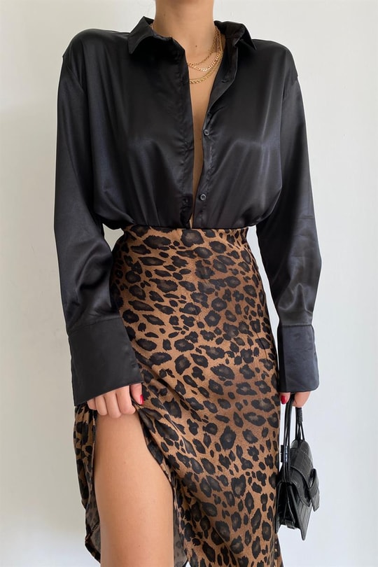 Leopar Desen Etek Kahverengi