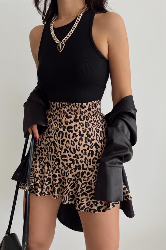 Leopar Desenli Mini Etek Leopar Desen