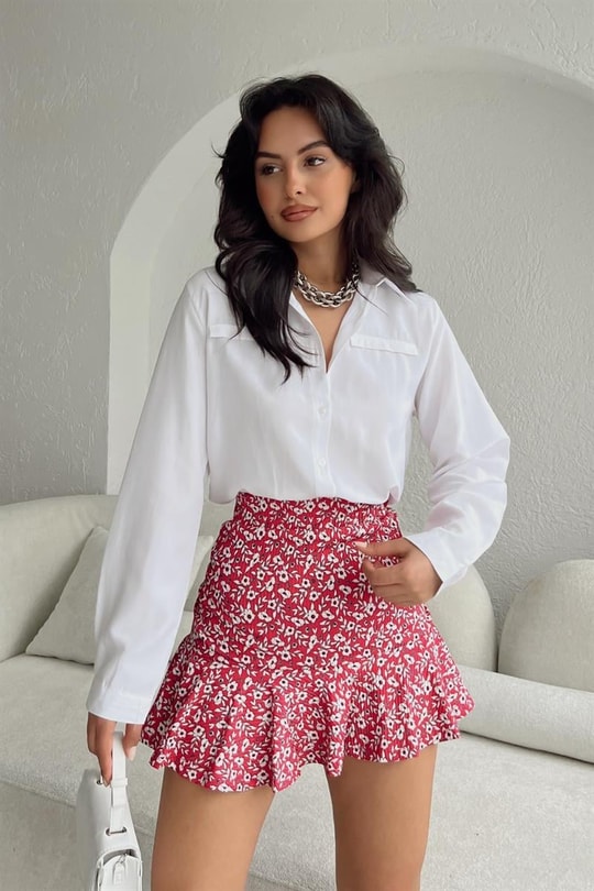Lover Mini Çiçekli Etek Pembe