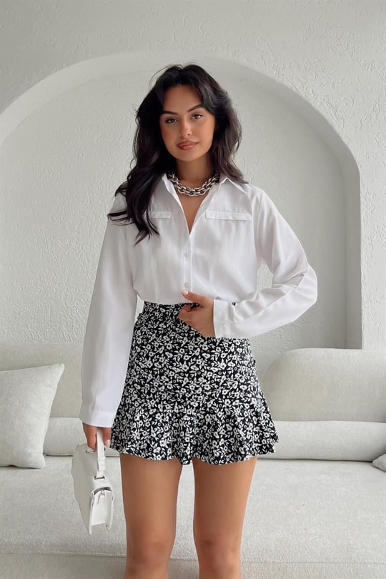 Lover Mini Çiçekli Etek Siyah
