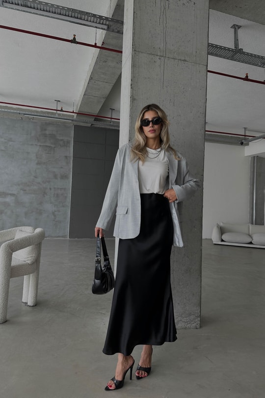 Maxi Saten Etek Siyah