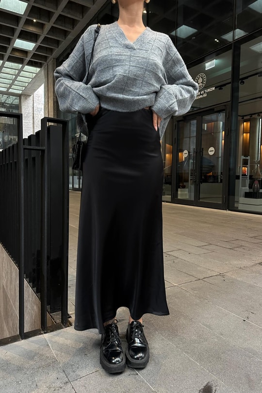 Maxi Saten Etek Siyah