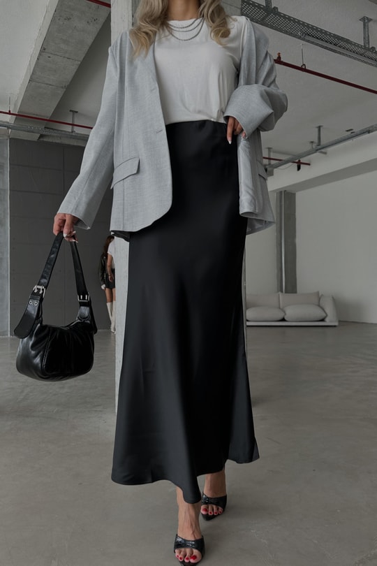 Maxi Saten Etek Siyah