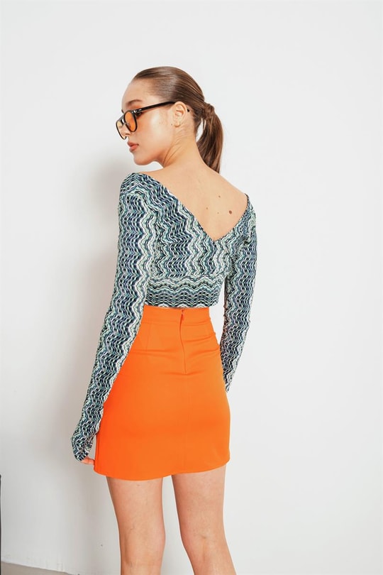 Mini Yırtmaçlı Basic Etek Oranj