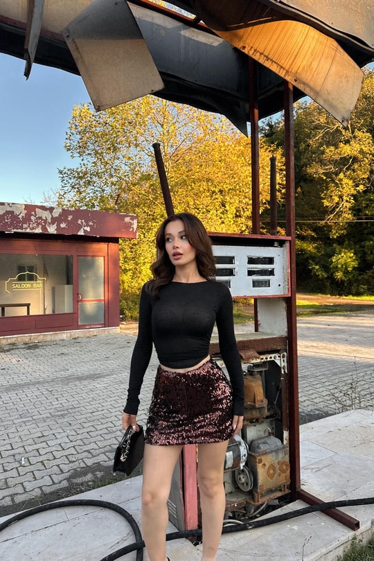 Payetli Şort Astar Etek Kahve