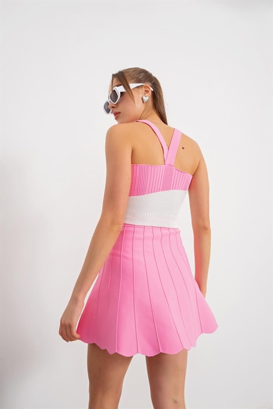 Pileli Mini Etek Pembe