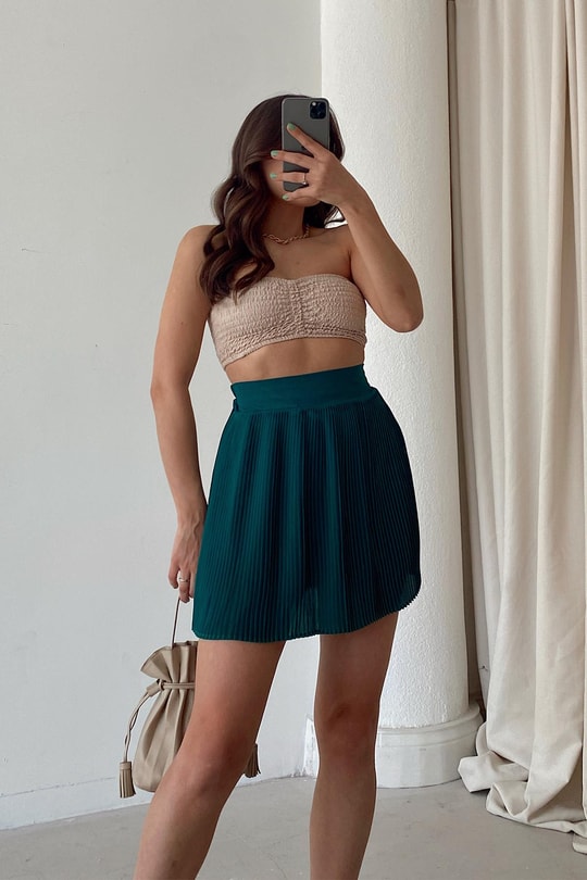 Piliseli Mini Şortlu Etek Yeşil