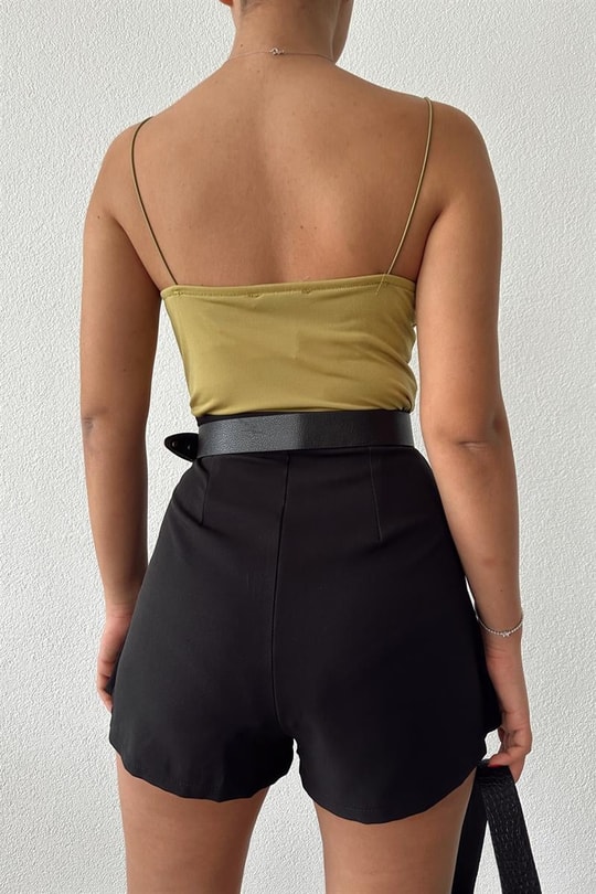 Piliseli Şortlu Mini Etek Siyah