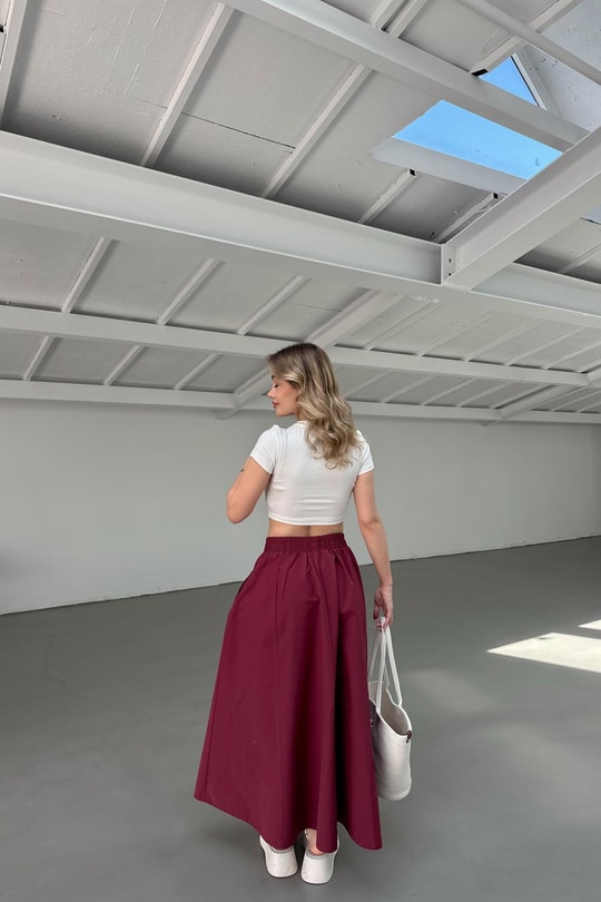 Poplin Street Kloş Etek Bordo
