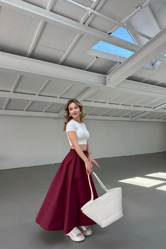 Poplin Street Kloş Etek Bordo