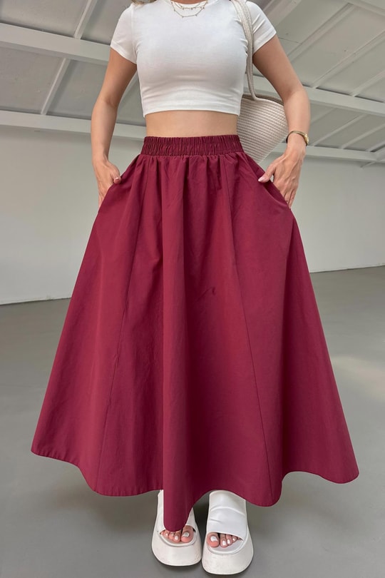 Poplin Street Kloş Etek Bordo