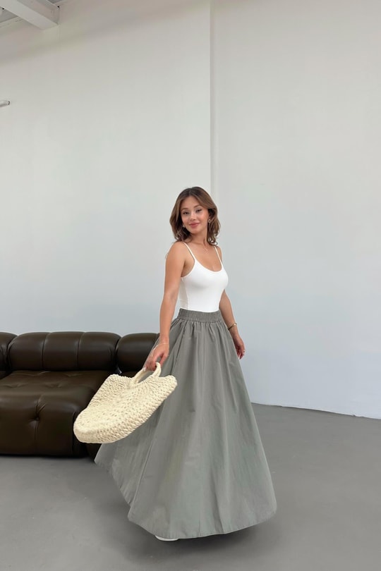 Poplin Street Kloş Etek Haki