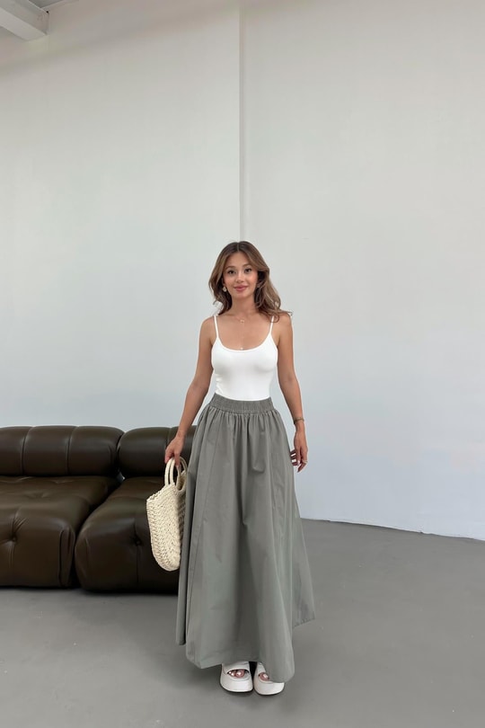 Poplin Street Kloş Etek Haki