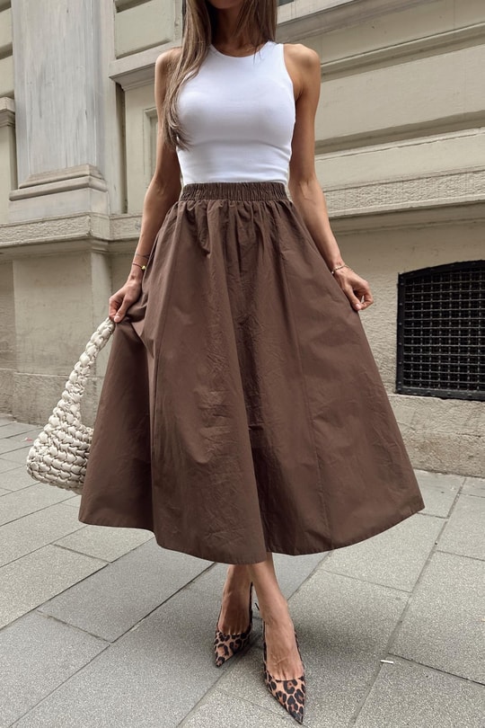Poplin Street Kloş Etek Kahve