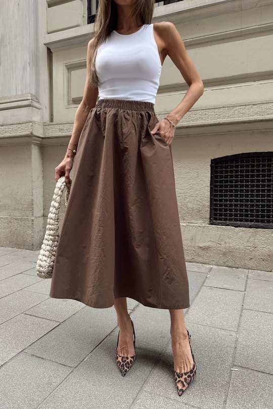 Poplin Street Kloş Etek Kahve