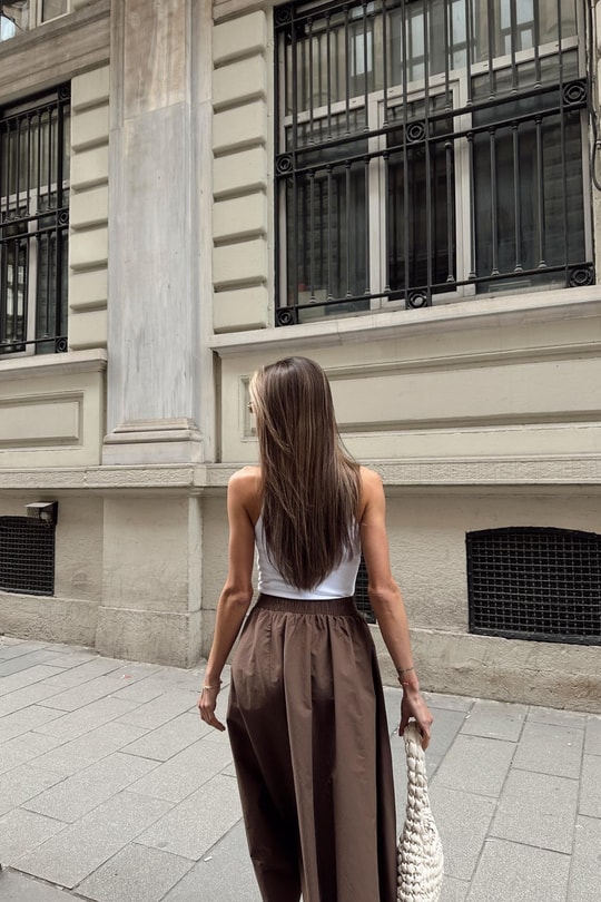 Poplin Street Kloş Etek Kahve