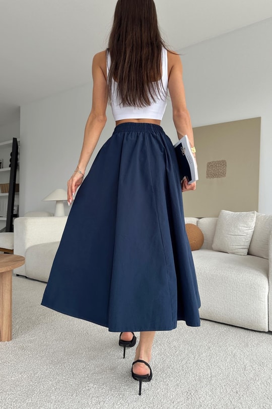 Poplin Street Kloş Etek Lacivert