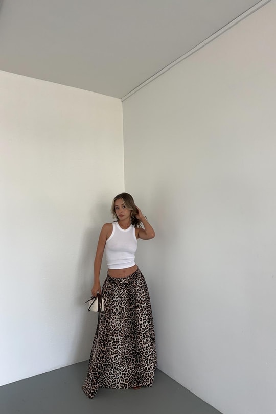 Poplin Street Kloş Etek LEOPAR DESEN