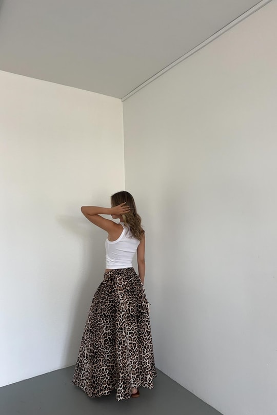 Poplin Street Kloş Etek LEOPAR DESEN