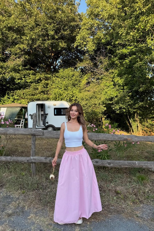 Poplin Street Kloş Etek Pembe
