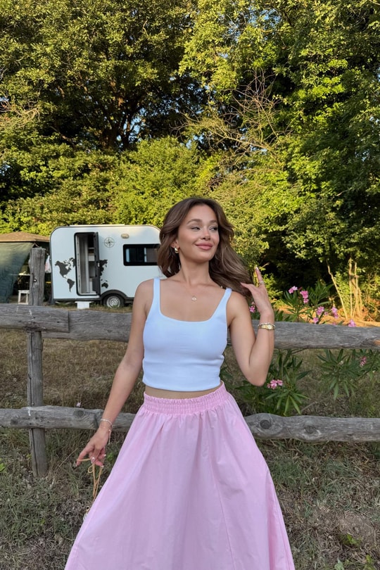 Poplin Street Kloş Etek Pembe
