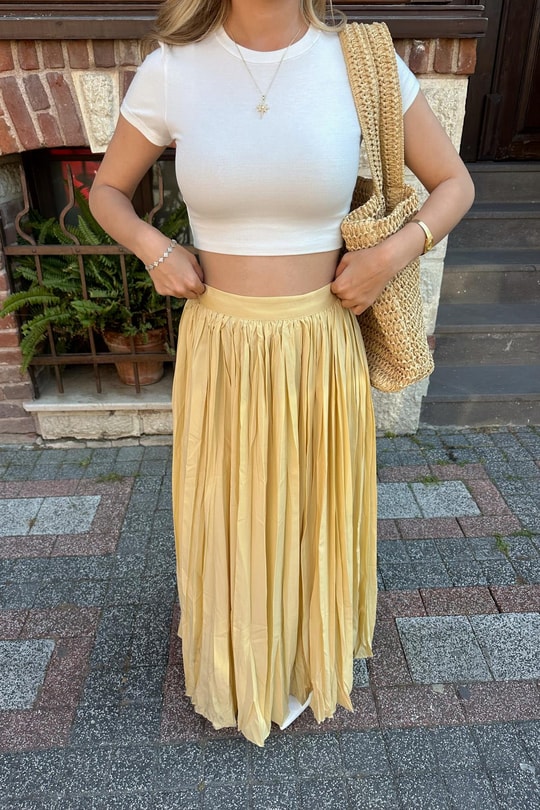 Saten Pilise Etek Sarı