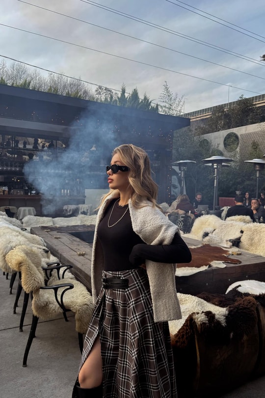 Street Ekose Uzun Etek Kahve