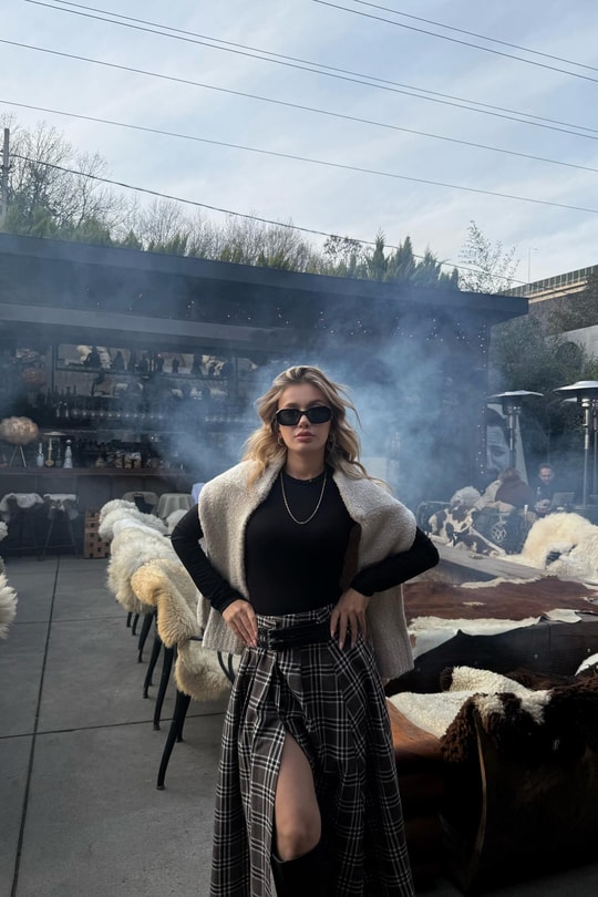 Street Ekose Uzun Etek Kahve