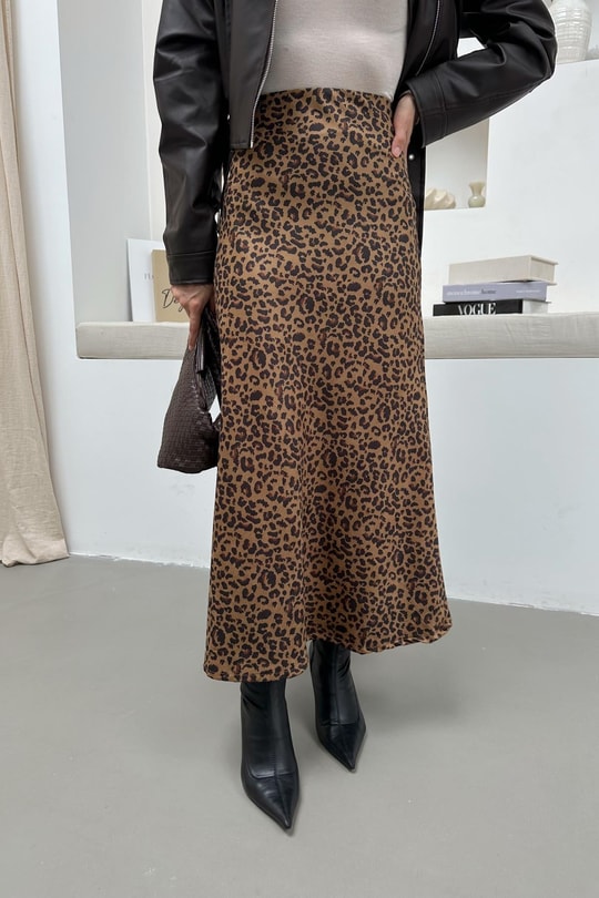 Süet Leo Midi Etek LEOPAR DESEN