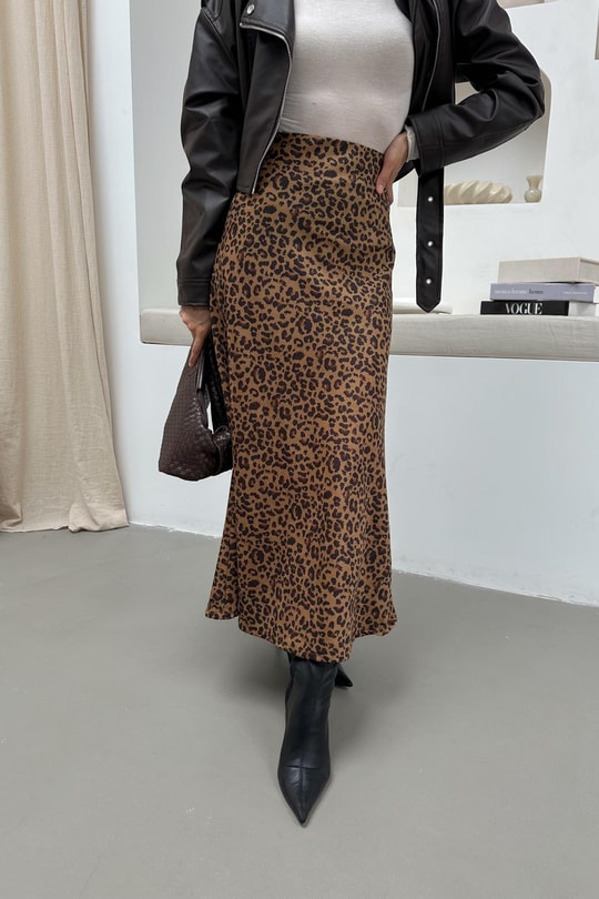 Süet Leo Midi Etek LEOPAR DESEN