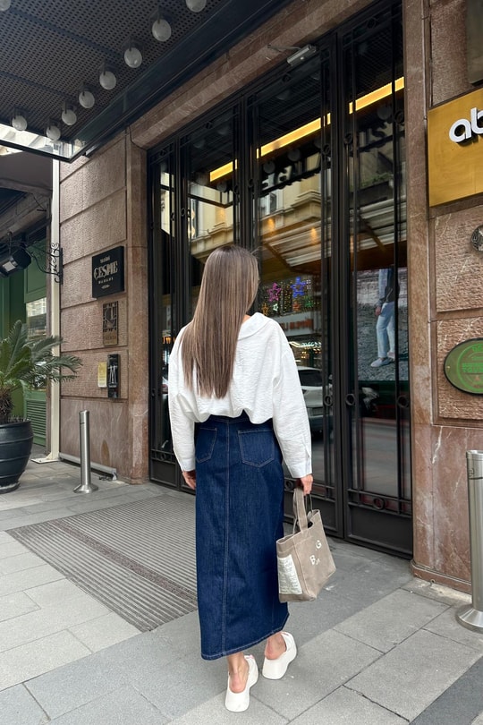 Yırtmaçlı Denim Etek Lacivert
