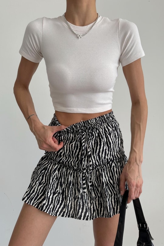 Zebra Desen Şort Etek Siyah