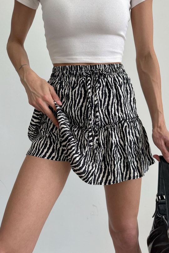 Zebra Desen Şort Etek Siyah