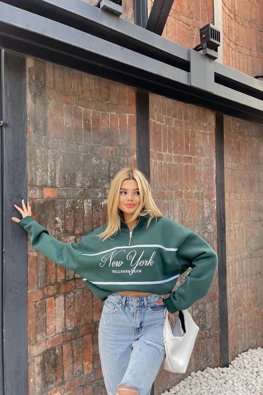 Fermuar Yaka NY Sweat Yeşil