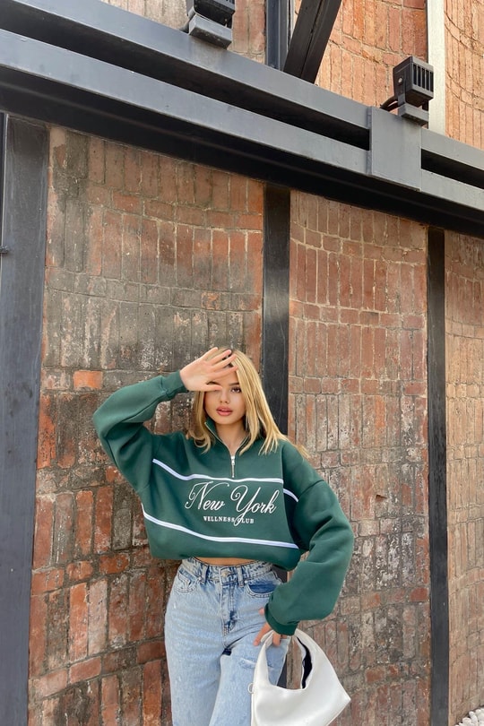 Fermuar Yaka NY Sweat Yeşil