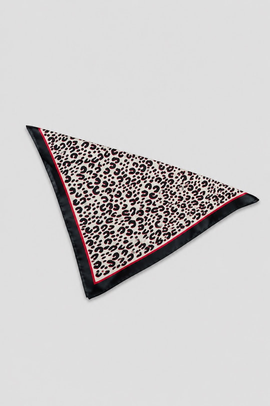 Desenli Saten Fular Leopar Siyah Fular