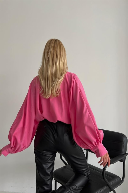 Balon Kol Poplin Gömlek Pembe