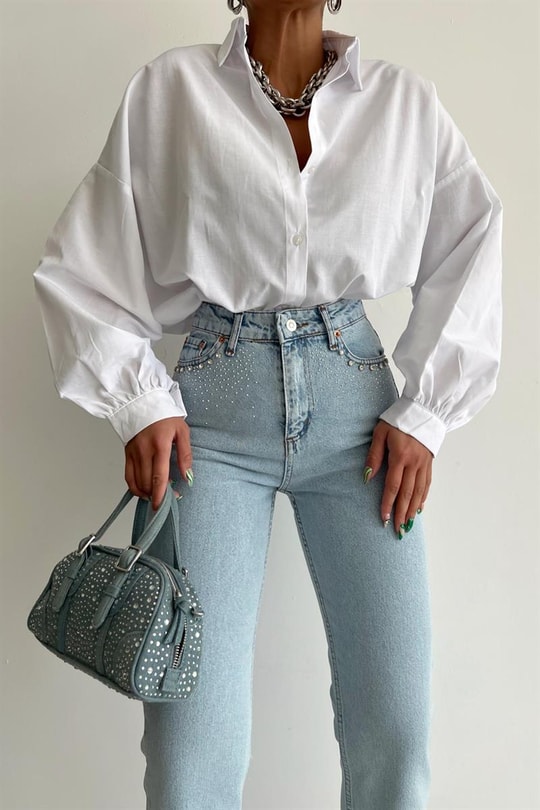Basic Oversize Gömlek Beyaz