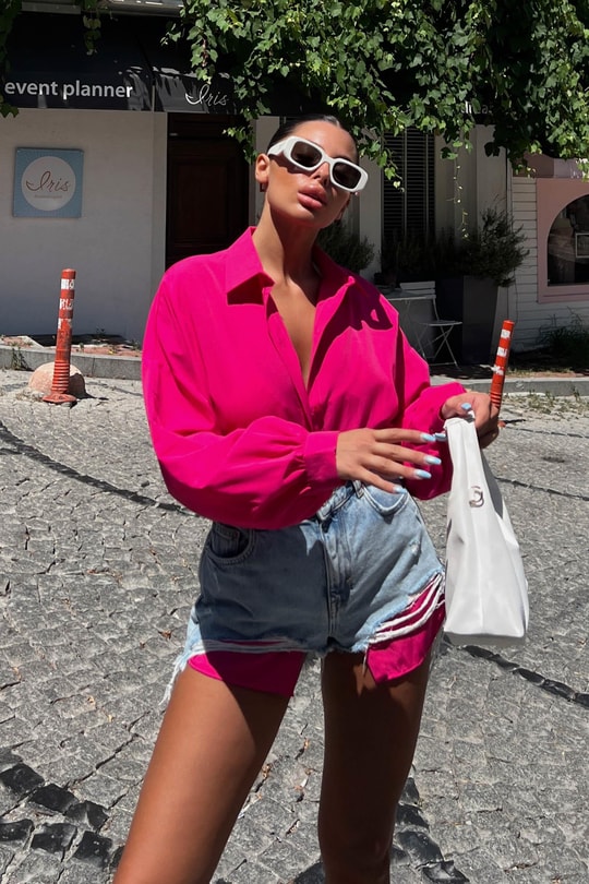 Basic Oversize Gömlek Fuşya