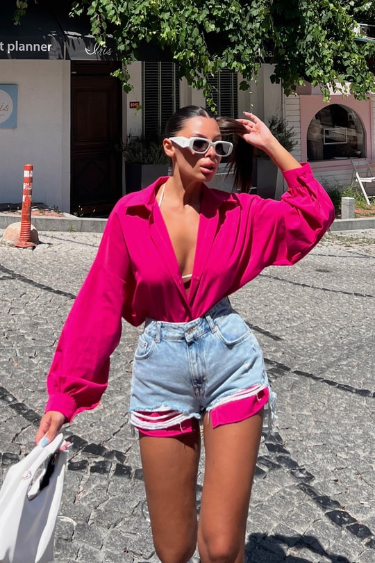 Basic Oversize Gömlek Fuşya
