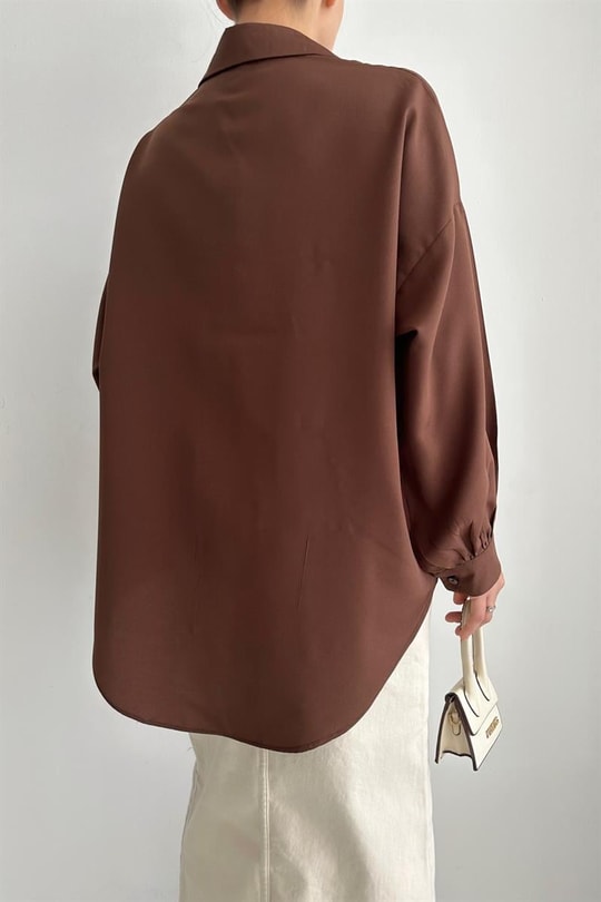 Basic Oversize Gömlek Kahve