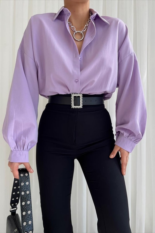 Basic Oversize Gömlek Lila