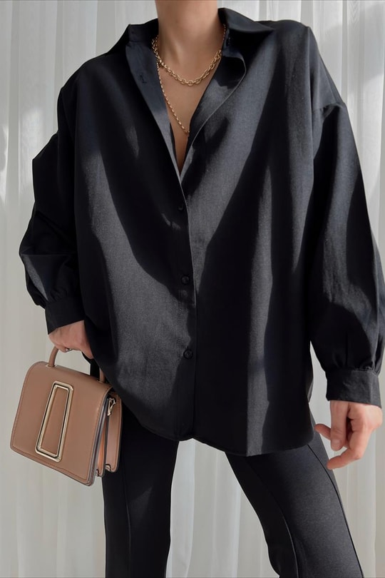 Basic Oversize Gömlek Siyah